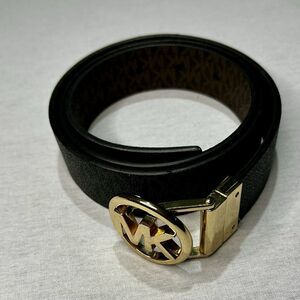 Michael Kors Leather Logo Monogram Reversible Belt Black Brown Size L-XL